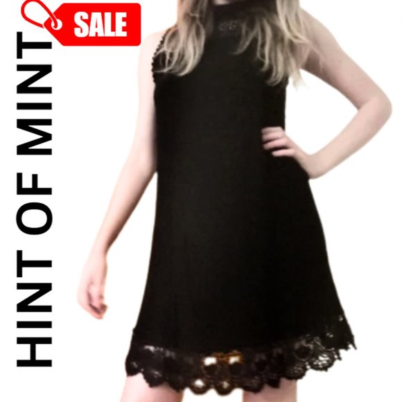 HINT OF MINT - Lace Little Black Dress in Goth / Gothic Style with Handmade Belt - Picture 1 of 16